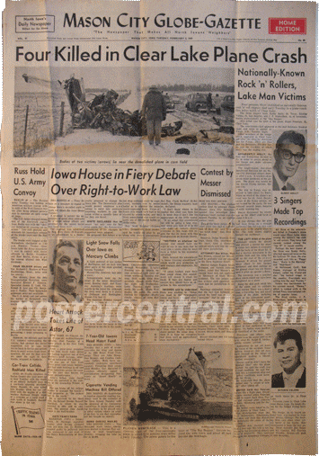 Buddy Holly plane crash newspaper